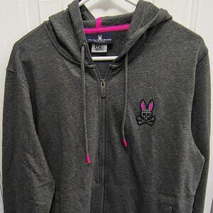 PSYCHO BUNNY MEDIUM GRAY AND PINK HOODIE NWOT